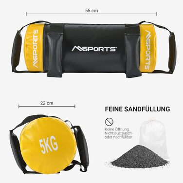 MSPORTS Power Bag Premium 5-30 кг — мішок для фітнесу, вага 5 кг, функціональний пісочний мішок для тренувань