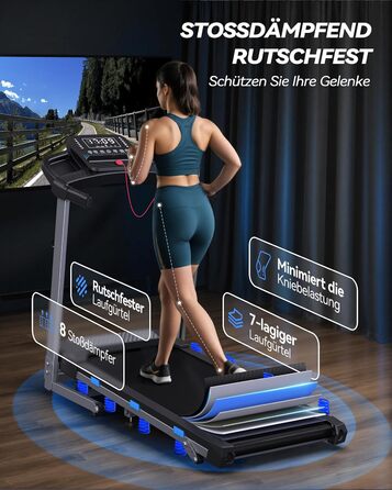 Біговий доріжки для дому Cardirun 3.0PS, 12 км/год, нахил 10%, до 160 кг, LED-дисплей, APP, Bluetooth, тиха, срільно-чорний