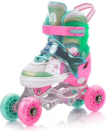 Дитячі ролики Meteor Vertellbare 4-в-1 – ролер, інлайн, ролерблейди для дітей, ABEC-7, PU-колеса, алюмінієвий фрейм, розміри X25-28, 30-33, M34-37 (S, Рожевий Русалка)