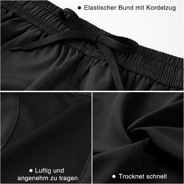 Шорти спортивні чоловічі HMIYA, чорні, швидковисихаючі з кишенею на блискавці