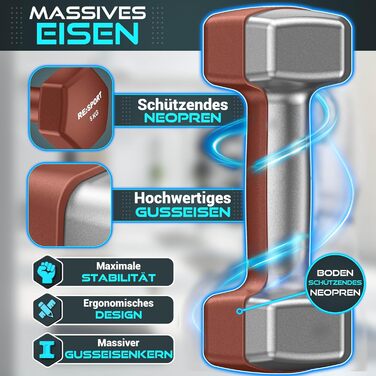 Набір гантелей RE:SPORT® 3 пари (1-5 кг, 12 кг або 18 кг) зі стійкою та 3 фітнес-гумками. Нековзкі гантелі з неопрену для жінок та чоловіків. Кольори: бірюзовий/сірий/темно-синій (бірюзовий/петроль/теракота, 18 кг)