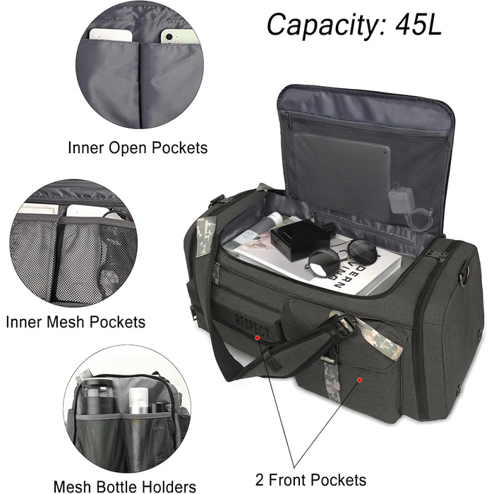 Спортивна сумка-мешок для чоловіків 3-в-1: рюкзак з відділенням для взуття та вологих речей, сіра, 57 x 27 x 28 см