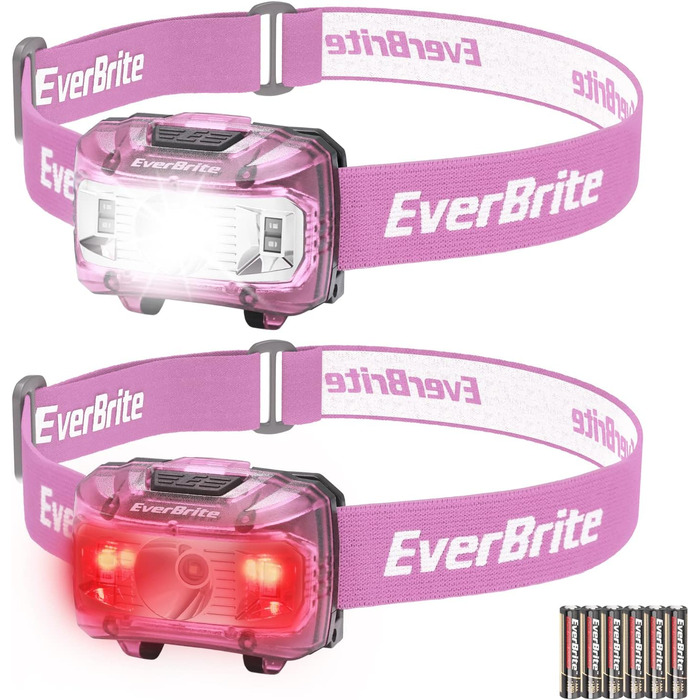 LED налобний ліхтар EverBrite 2 шт. Рожевий з червоним та зеленим світлом, 5 режимів, для кемпінгу та відпочинку на природі