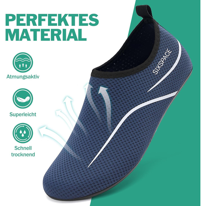 Чоловічі та жіночі шкарпетки для плавання Sixspace – аквашузи, шкарпетки для басейну, пляжні шкарпетки, швидковисихаючі, дихаючі, для серфінгу, йоги, темно-синій (43 EU)