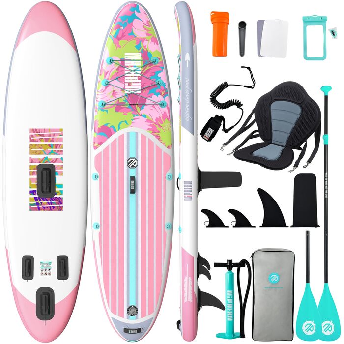 Надувне SUP-борд Niphean Stand Up Paddle Board з сидінням та аксесуарами, 320 см, для всіх рівнів, вантажопідйомність 200 кг (2 особи), Floral Symphony з StabilTrac-фіном