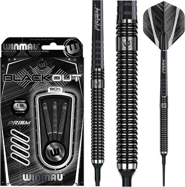 Дротики Winmau Blackout 90% вольфрам, м'який наконечник, рівний рифлений ствол