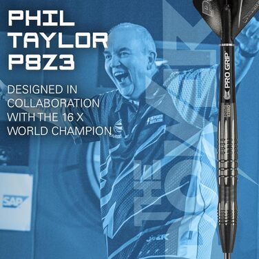 Професійні дартси Target Phil Taylor Power 8-Zero 1, 80% вольфрам, 21/23/25 г, зі сталевими наконечниками, чорний, з кейсом
