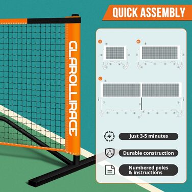 Набір для гри в піклбол 3-в-1 портативний, з сіткою 6.7м x 3м x 1.2м, для внутрішнього та зовнішнього використання (Vitality, помаранчевий)