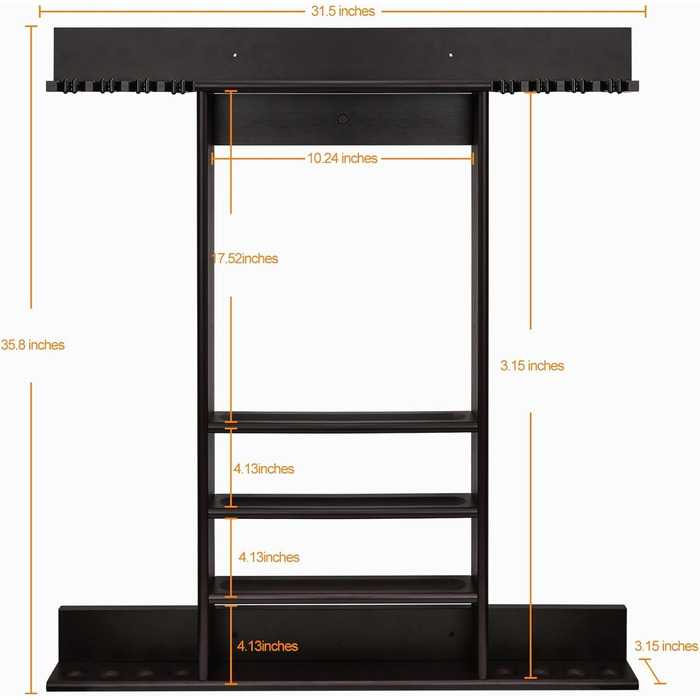 Стенд для київ та м'ячів для більярдного столу, бамбуковий, на 8 київ, з набором куль, органайзер для більярдного залу або клубу, темно-коричневий