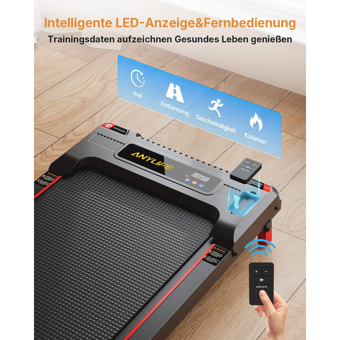 Біговий тренажер AnyLife: компактний, тихий, з LED-дисплеєм, до 150 кг, чорний