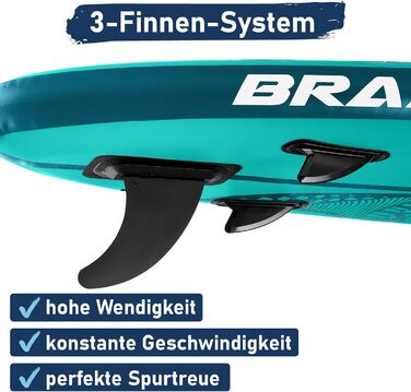 SUP дошка BRAST Shark надувна, 320x81x15 см, комплект з аксесуарами (каяк-сидіння, камера, помпа, рюкзак) - 5 років гарантії, колір: бірюзовий