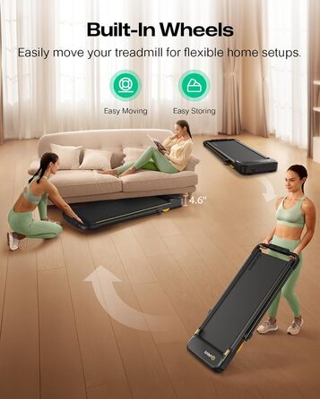 Біговий тренажер UREVO 2 в 1 з SmartCoach App, Walking pad з подвійною амортизацією, біговий доріжка з пультом керування та LED-дисплеєм, чорний та світло-жовтий, з APP