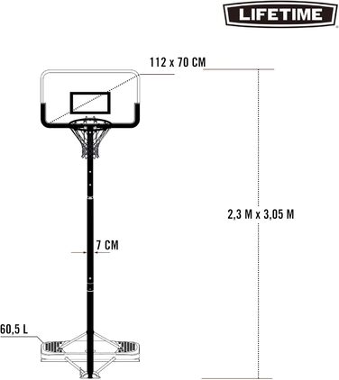 Баскетбольний кошик LIFETIME з регульованою висотою 240-305 см, стійкий до ультрафіолету, чорно-білий