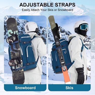 Сумка для лижних черевиків з відділенням для шолома, 65L, рюкзак для лиж, водонепроникна сумка для лиж, для лижних черевиків, ковзанів, лижних окулярів, сноуборду, лижних рукавичок, блакитна