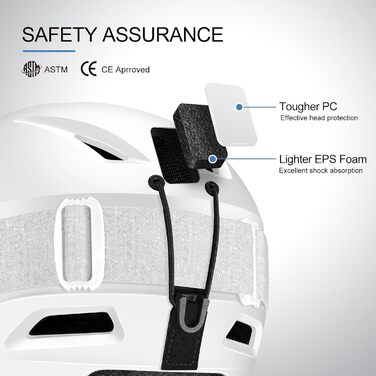 Шолом для лижного спорту та сноуборду Odoland з маскою, білий, регульований, 57-59 см