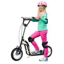 Дитячий самокат HOMCOM від 5 років Scooter Kick Scooter 12 дюймів пневматична шина гума алюміній чорний, регульована висота 120x58x85-95см