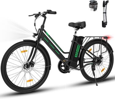 Електровелосипед ELEKGO 26 дюймів, 250 Вт, 36В/8,4А·год, літієва батарея, для жінок і чоловіків, міський Pedelec, запас ходу 35–70 км, чорний