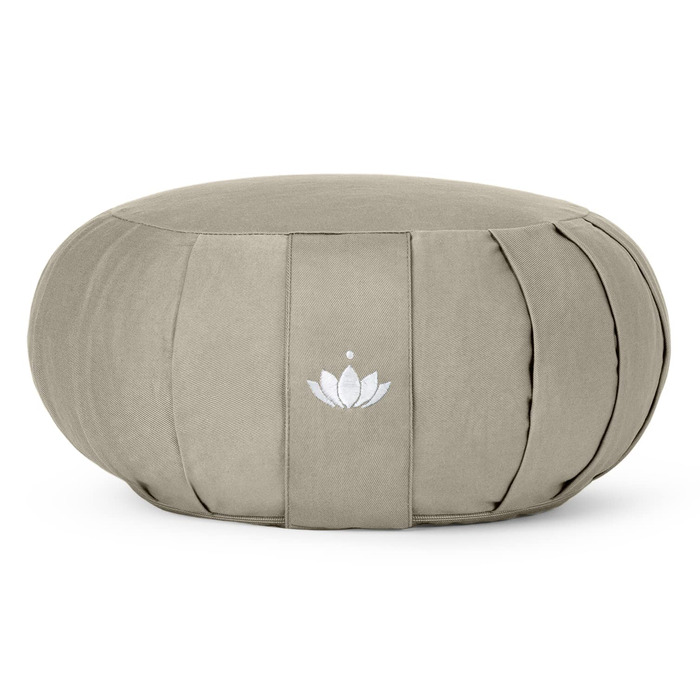 Подушка для медитації Lotuscrafts Zafu - 15 см, з наповнювачем з пшениці, бавовна органічна, GOTS сертифікат, вишивка (світло-бежевий)