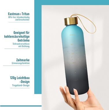 Спортивна пляшка для води Opard 1L/800мл Tritan, без BPA, витокозахисна, для фітнесу та занять у спортзалі, зелений колір