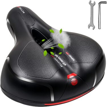 Зручний велосипедний сідло з Memory Foam, ергономічний, амортизуючий, дихаючий. 25x21 см. Підходить для міста, жінок, чоловіків, дітей. З червоною смугою.