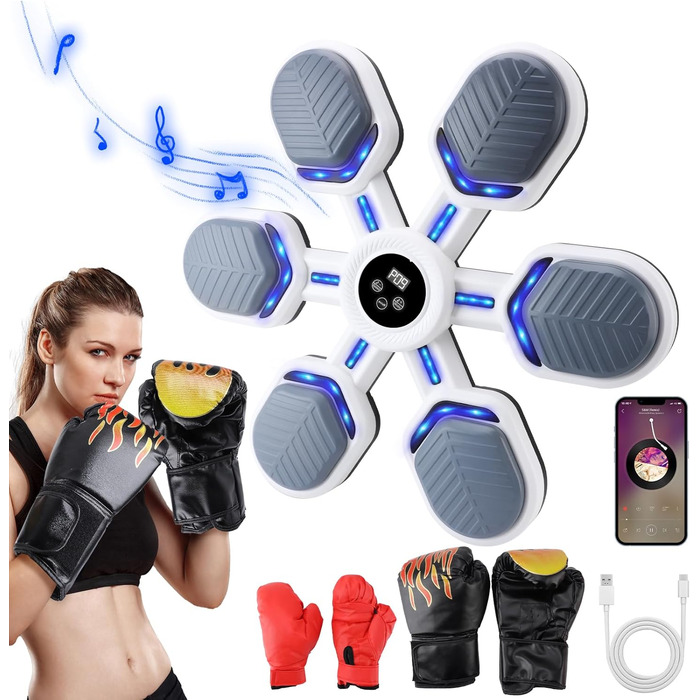 Музичний бокс-машина Wandmodell з Bluetooth, LED, 9 режимів і швидкостей, з боксерськими рукавичками для дітей і дорослих