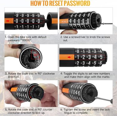 Надійне велозамок HiiPeak з 5-цифровим кодом, 94см/7мм, для велосипеда, мотоцикла, грилю (жовтий)