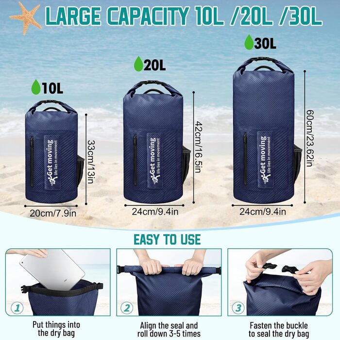 Водонепроникний мішок-рюкзак Dry Bag 20L RollTop, блакитний. Для каякінгу, рафтингу, риболовлі та відпочинку на воді