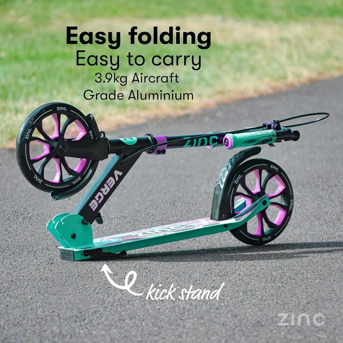 Самокат міський Zinc Verge Pro Commuter – регульована висота, чорно-зелений