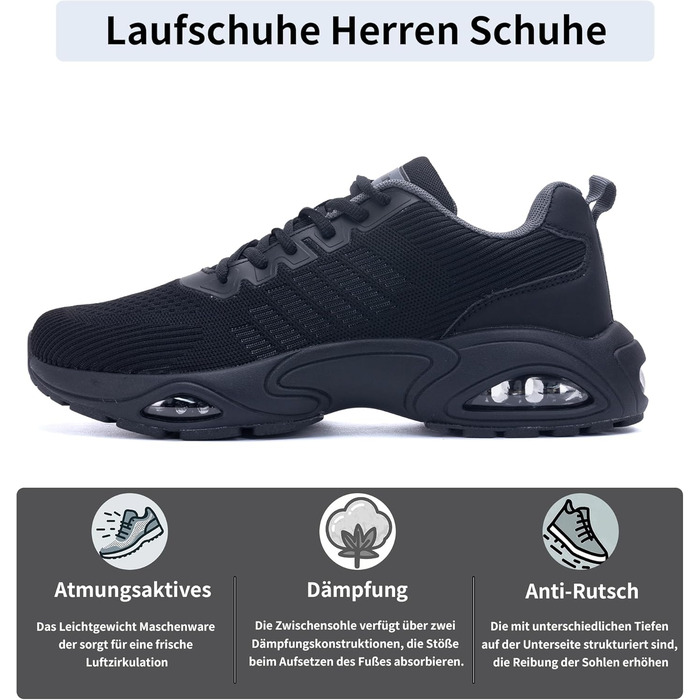 Кросівки для бігу GANNOU чоловічі спортивні чорні, розмір 40-47, з амортизацією