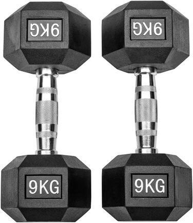 Гантелі Bad Company Hexagon 18 кг (2×9 кг), обгумовані, чорні, для студії