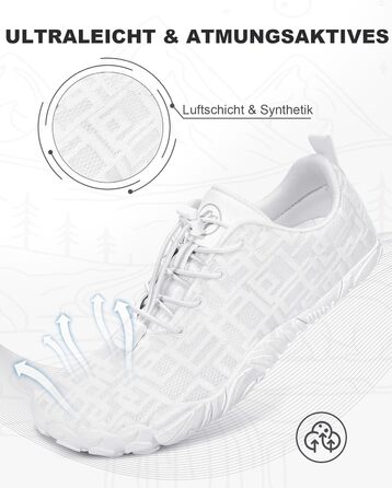 Чоботи для пішохідних прогулянок Barfuss: літні, швидковисихаючі, широка передня частина, Zero-Drop підошва, унісекс, для трейлраннінгу та фітнесу, білі, C1 (D1, 37 EU)