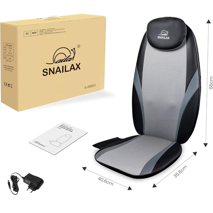 Масажне сидіння Snailax Shiatsu з підігрівом та вібрацією для шиї та спини, масажер для крісла, подарунок для чоловіків та жінок (40.5x35.5x66cm)