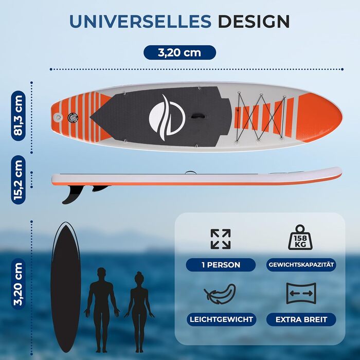 Надувний SUP СеренеЛайф для дорослих та дітей: комплект дошки, весла, насоса та сумки. Touring SUP, ручне управління, оранжевий, до 155 кг