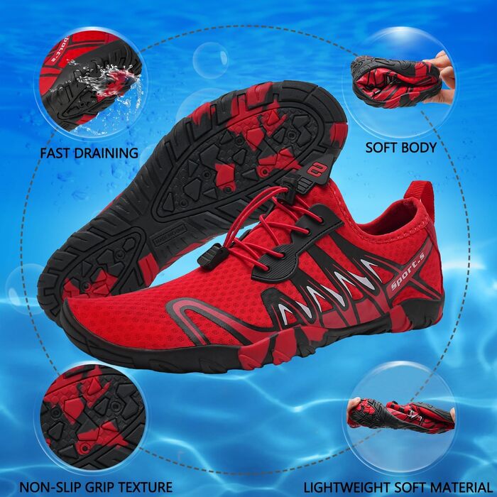 Водні шкарпетки для плавання та дайвінгу WateLves S901: дихаючі, антиковзкі, унісекс (42 EU, червоно-чорні)