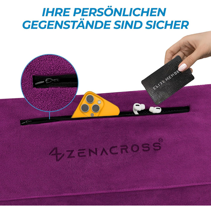 Рушник для фітнесу з мікрофібри 120x50 - швидковисихаючий, з кишенею на блискавці, м'який спортивний рушник для спортзалу та тренажерного залу (120 x 50 см, Бордовий)