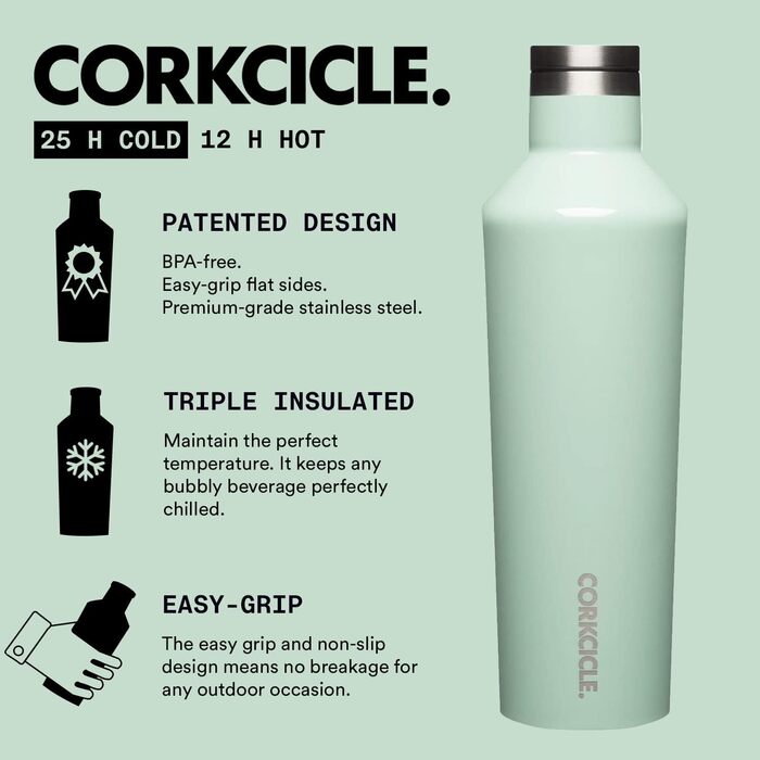 Термобутилка Corkcicle Canteen з трубочкою, потрійна ізоляція, нержавіюча сталь, тримає холод 25+ годин і тепло 12 годин, герметична, багаторазова, BPA-free, для води, яскравий дизайн