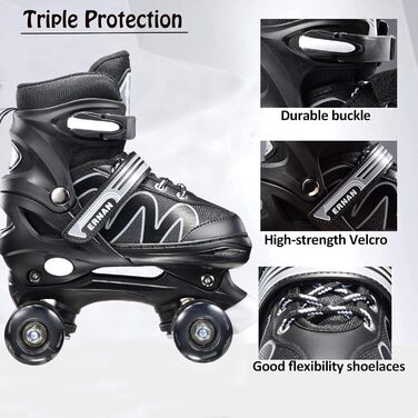 Дитячі ролики-інлайнери Flash: ролики для початківців, 4 колеса, регульовані, чорні (EU 34-38)