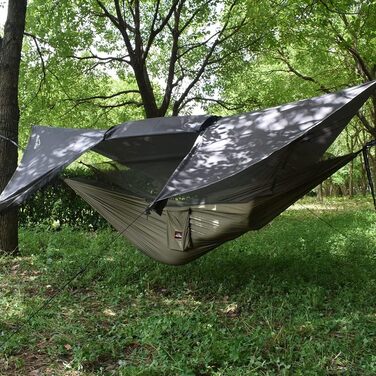 Гамак туристичний AnorTrek з москітною сіткою та тентом від дощу, подвійний, 210T нейлон, зелений