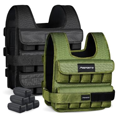 Вага для тренувань MSports Premium, регульована 5-30 кг, вага для бігу, фітнесу, силових тренувань (15 кг, Military Green)