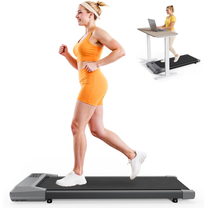 Walking Pad Lacuffy 2.5 HP: Біговий килимок для дому зі столом, Smart App, 136 кг, сірий, 80 см