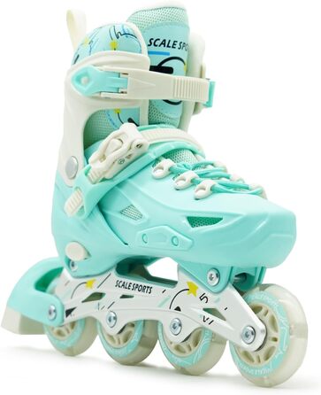 Регульовані роликові ковзани з підсвічуванням коліс - дитячі та дорослі ролики (L (5-7 UK), м'ятний колір)