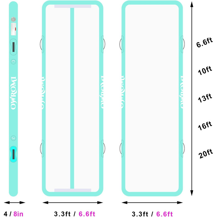 Надувний гімнастичний мат для тамблінгу з електричним насосом, 400x100x10 см, сіро-зелений