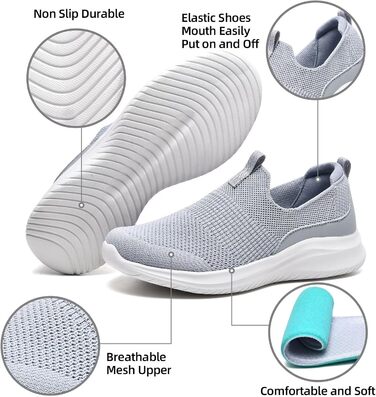 Жіночі кросівки для ходьби та тенісу TIOSEBON, сірі, дихаючі, зручні, slip-on