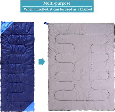 Сплячий мішок для дорослих та дітей – легкий, водонепроникний, зручний для весни, літа, осені – піший туризм, подорожі, кемпінг (королівський синій)