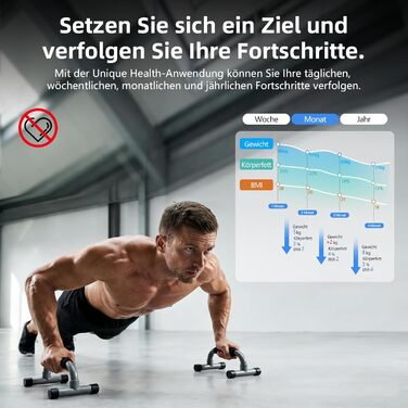 Розумні ваги для аналізу складу тіла з визначенням відсотка жиру, м'язової маси, BMI та вісцерального жиру, 25 показників, BIA-технологія, до 225 кг, чорні