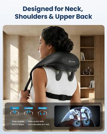 Бездротовий масажер для шиї та плечей COMFIER Shiatsu з підігрівом: 4D глибокий масаж, 3 режими, PU-шкіра, чорний