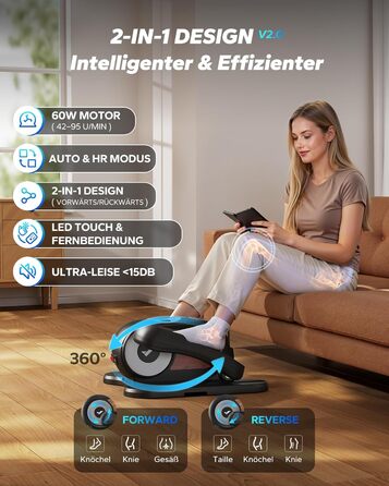 Міні електричний тренажер-еліпс MERACH для дому з пульт дистанційного керування, дисплеєм та неслизьким покриттям, 12 швидкостей, тихий та портативний, для дорослих та літніх людей (E32-2025-Чорний)