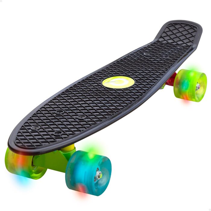 Дитячий самокат ColorBaby EVO 4-колісний, чорний, з підсвіткою, до 100 кг, 56x15x10 см, для хлопчиків та дівчаток від 5 років