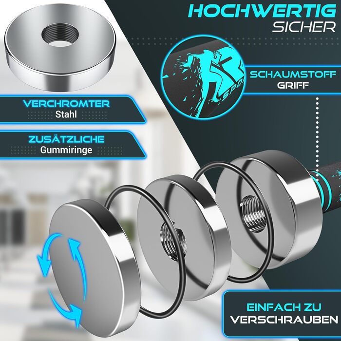 Набір гантелей 2 шт. з масивного сталі 2,5/5/7,5/10 кг | Гантелі з набором ваг та пінополіуретановими ручками | Фітнес гантелі для дому, силові тренування та нарощування м'язів, блакитний (2 x 5 кг)