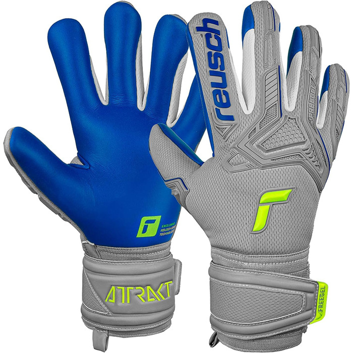 Воротарські рукавички Reusch Attrakt Freegel для дорослих, внутрішній шов, покриття Grip Silver, для всіх типів полів, сірі/жовті